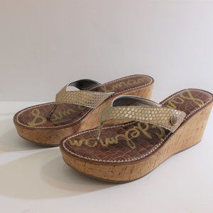 SAM EDELMAN Suede Gold Python Print Wedge